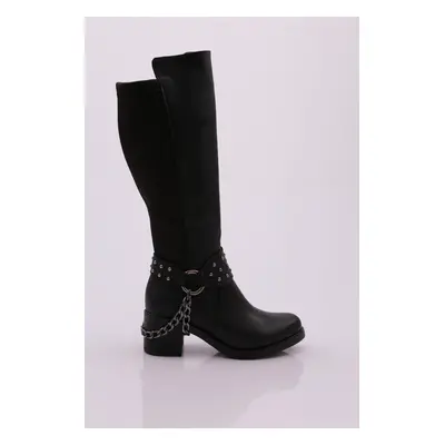 DGN Women's Ankle Buckle Chain Detailed Back Stretch Heel Boots.