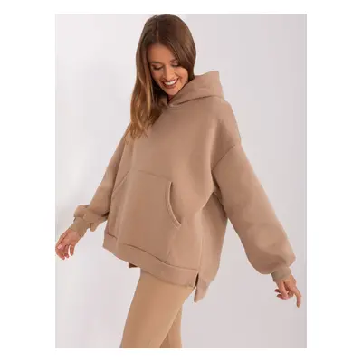 Dark beige oversize kangaroo sweatshirt with insulation