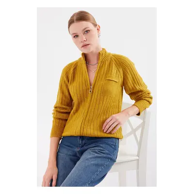 Bigdart Zippered Knitwear Cardigan - Mustard