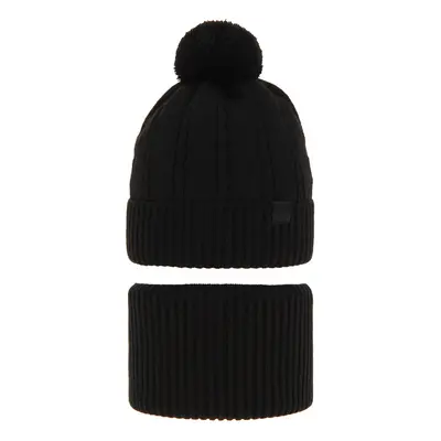 AGBO Boy's winter set: hat and tube scarf black Deny with pompom