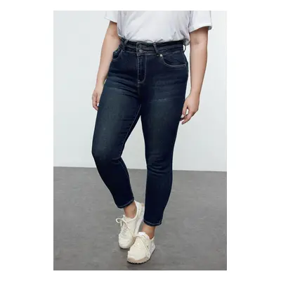 Trendyol Curve Navy Blue High Waist Straight Leg Skinny Plus Size Jeans