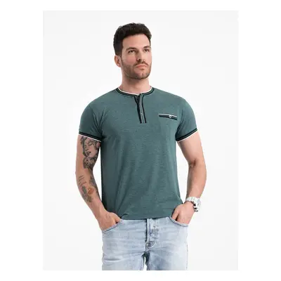 Ombre Men's henley t-shirt with decorative ribbing - dark green