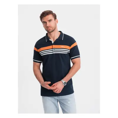 Ombre Men's polo shirt with tricolor stripes - navy blue