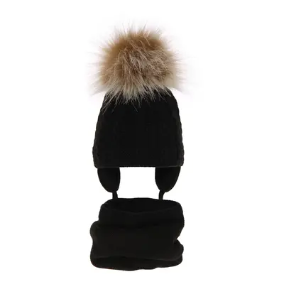 AGBO Girl's winter set: hat and tube scarf black Klementin with pompom