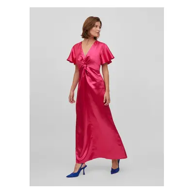 Dark pink ladies satin maxi-dresses VILA Sittas - Ladies