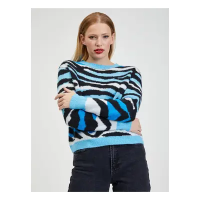 Orsay Black and Blue Ladies Patterned Sweater - Women