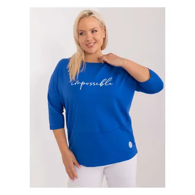 Cobalt blue women's blouse plus size with rhinestones