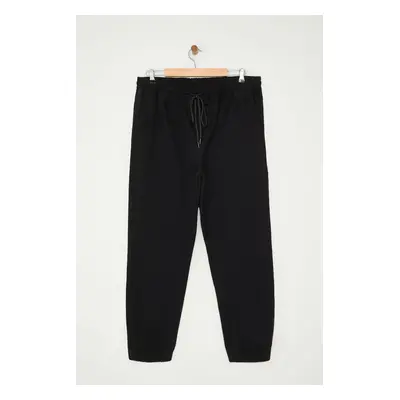 Trendyol Plus Size Black Regular Fit Elastic Waist Tied Fabric Trousers