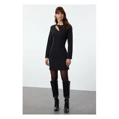 Trendyol Black Body-hugging Window Detailed Mini Woven Dress