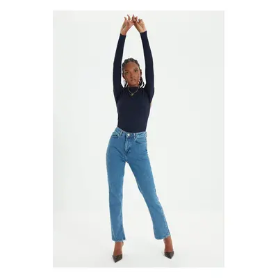 Trendyol Kék rés High Waist Mom Jeans