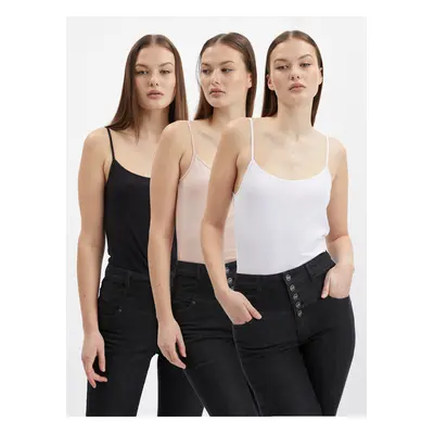 Orsay Set of three women's basic tank tops in white, beige and black - Womens