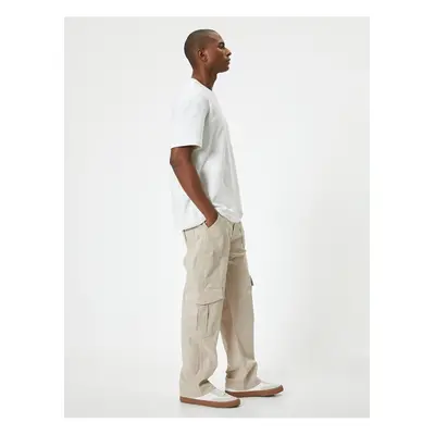 Koton Cargo Pocket Gabardine Trousers High Waist Buttoned