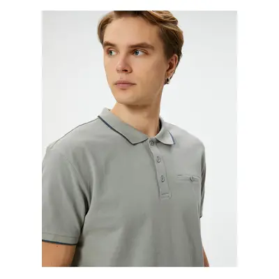 Koton Polo Neck T-Shirt Slim Fit Buttoned Short Sleeve Piping