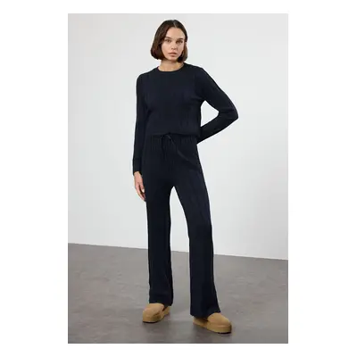 Trendyol Navy Blue Crop Sweater-Pants Knitwear Bottom-Top Set