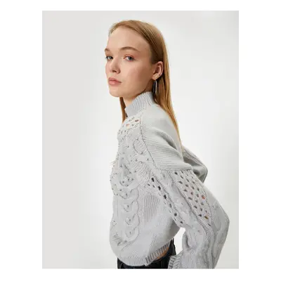 Koton Openwork Knitwear Sweater Beaded High Collar