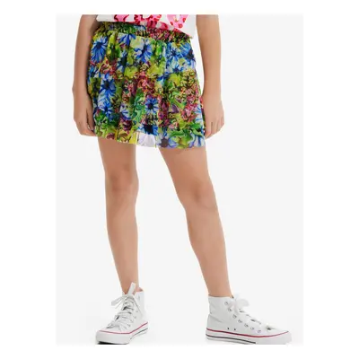 Blue-green girly floral skirt Desigual Garden - Girls