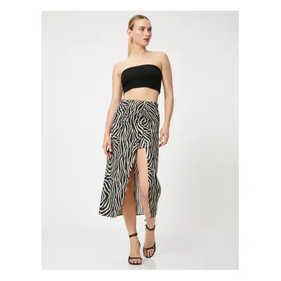 Koton Midi Skirt Draped Slit Linen Blend