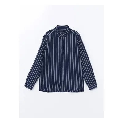 LC Waikiki LCWAIKIKI Classic Navy Blue Striped Slim Fit Long Sleeve Striped Dobby Men's Shirt