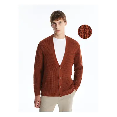 LC Waikiki Standard Pattern V-Neck Men's Knitwear Cardigan