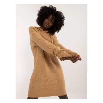 Brown knitted dress with a hood