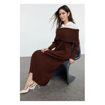 Trendyol Brown Woven Garnished Knit Dress