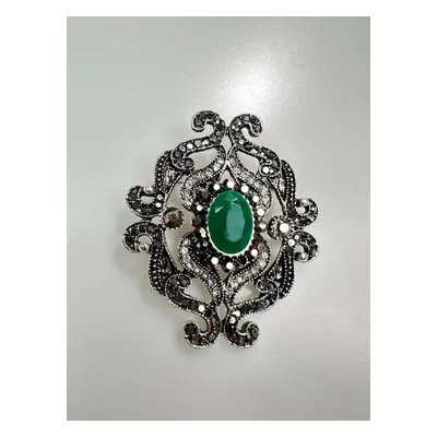 Brooch XZ459-107 silver + green