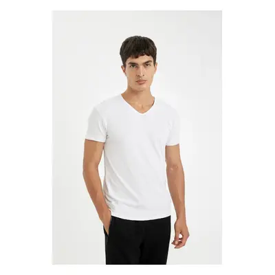 DEFACTO Slim Fit V Neck Basic Plain White Undershirt Top