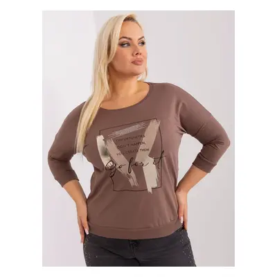 Brown women's plus size blouse with 3/4 sleeves