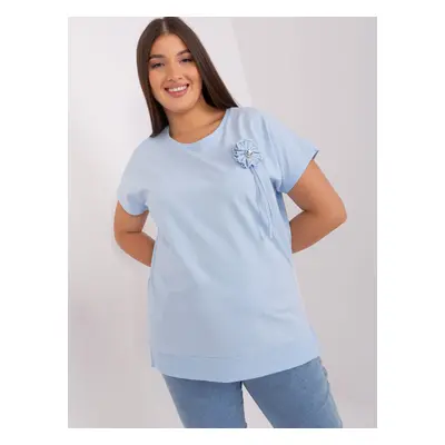 Light blue blouse plus size with decorative appliqué