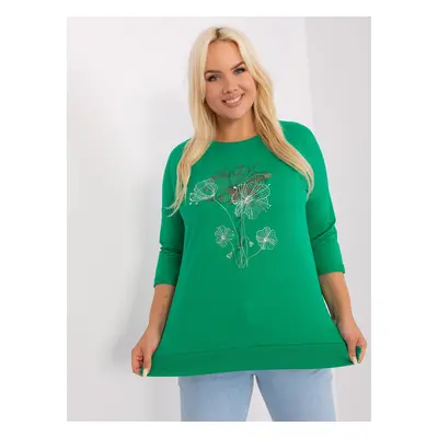 Green women's blouse in larger size with 3/4 sleeves