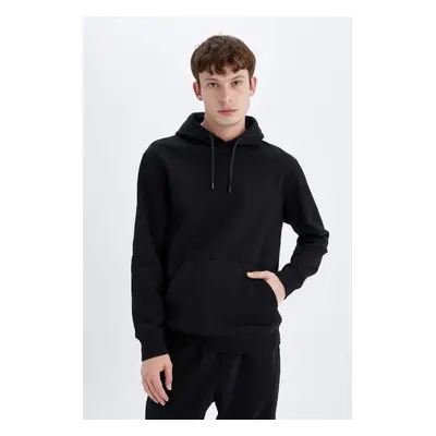 DEFACTO Men's Black Pocket Regular Fit Hooded Basic Sweatshirt