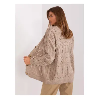 Dark beige openwork cardigan with wool