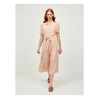 Pink Floral Shirt Midi Dress Pieces Miller - Women