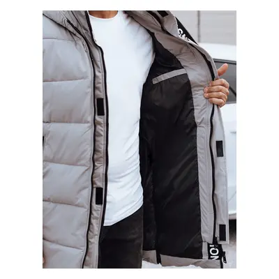 Men's winter long jacket with hood quilted beige Dstreet