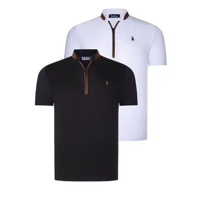 DUAL SET T8571 DEWBERRY ZIPPER MENS T-SHIRT-BLACK-WHITE