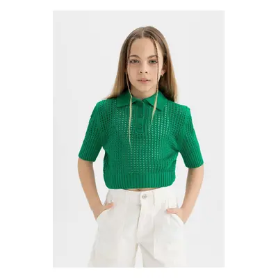 DEFACTO Girl's Crop Polo Neck Sweater