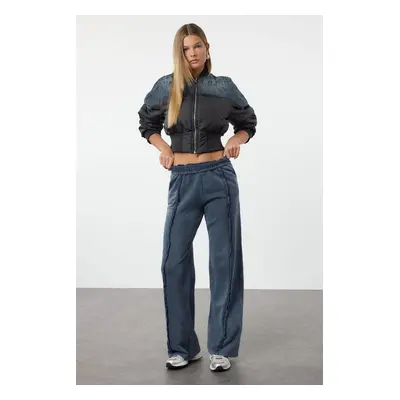 Trendyol Indigo Washed Ribbed Wideleg/Wide Leg Knitted Sweatpants