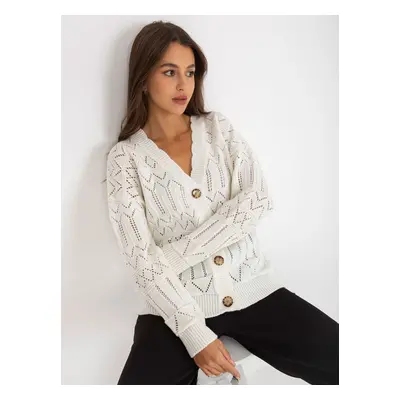 Ecru openwork summer sweater with neckline V RUE PARIS