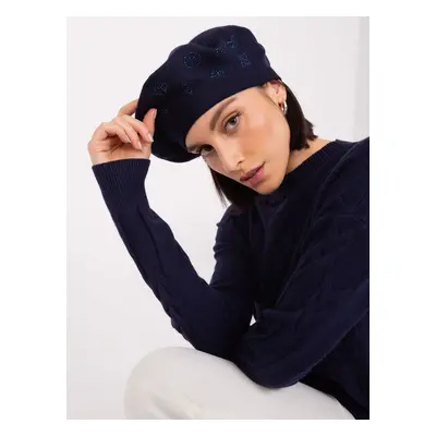 Navy blue women's beret with rhinestones