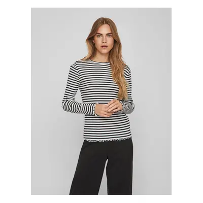 White and Black Womens Striped Long Sleeve T-Shirt VILA Thessa - Women