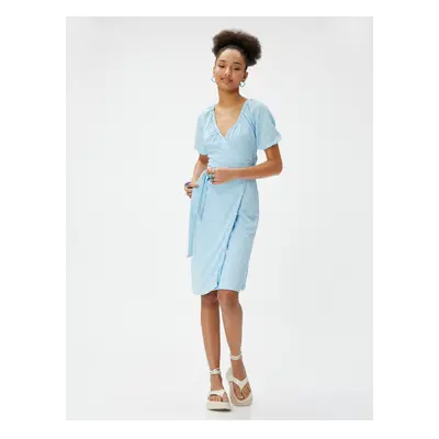 Koton Mini Scallop Dress Wrap Belted V-Neck Balloon Sleeve