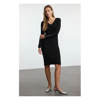 Trendyol Black Midi Knit Basic V Neck Dress