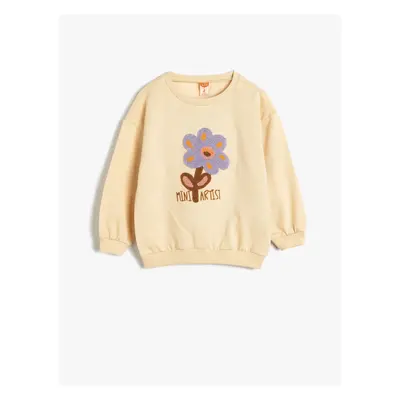 Koton Sweatshirt Floral Applique Detail Long Sleeve Crew Neck Raised Cotton