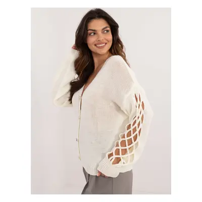 Ecru loose women's sweater with button fastening