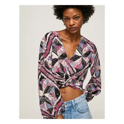 Pink-Black Women Patterned Short Blouse Pepe Jeans Poliana - Women