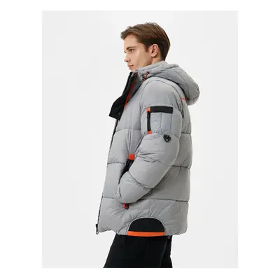 Koton Down Jacket Hooded Zippered Tag Detail Pocket