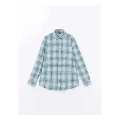 LC Waikiki LCWAIKIKI Classic Green Plaid Regular Fit Long Sleeve Plaid Gabardine Men's Shirt