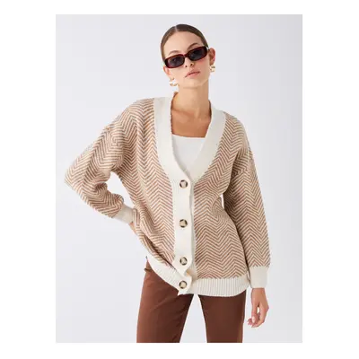 LC Waikiki női V-nyakú mintás hosszú ujjú oversize kötöttáru Cardigan