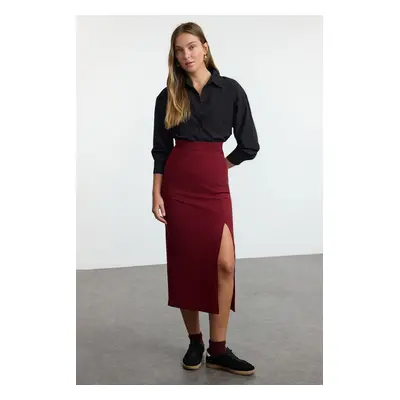 Trendyol Claret Red Smart Crepe Slit Detailed Maxi High Waist Flexible Knitted Skirt