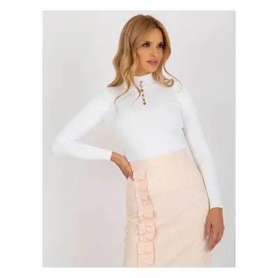 White fitted blouse with ribbed turtleneck